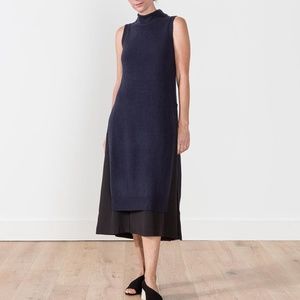 Joseph Joy Wool Cashmere Dress with Silk, Navy - Medium